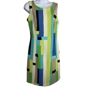 Chetta B Dress Women's Size 8 Mod 80's 60's Color Block Zip Up Stretch Sleeveles